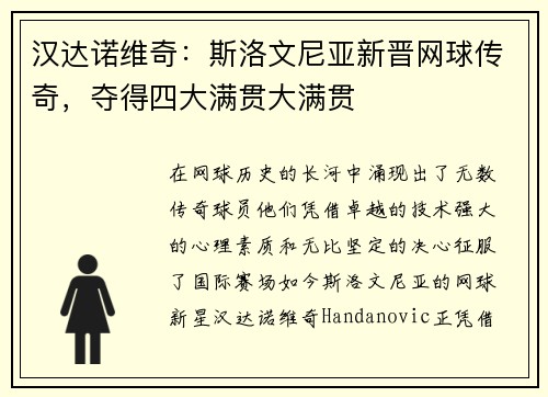 汉达诺维奇：斯洛文尼亚新晋网球传奇，夺得四大满贯大满贯